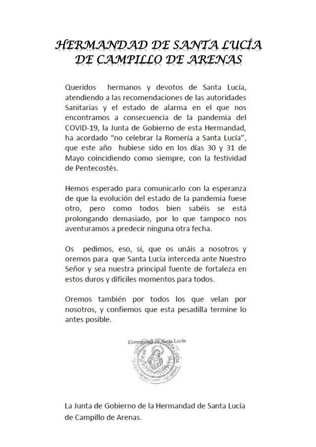 HERMANDAD DE SANTA LUCÍA DE CAMPILLO DE ARENAS